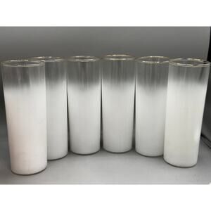 Set of 6 Blendo mid-century modern White Ombre Drinking Glasses Gold Rim
